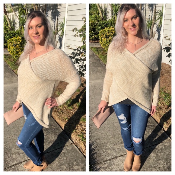 Relaxed Wrap Criss Cross Sweater Cream - Picture 6 of 6